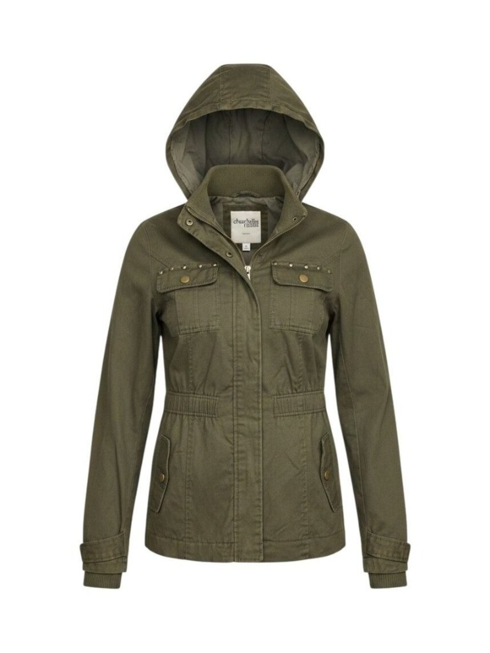 Charlotte Russe Womens Olive Green Hooded Utility Jacket Medium
